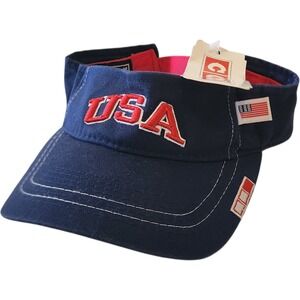 CCM USA Embroidered Navy Blue Red Adjustable Visor Hat